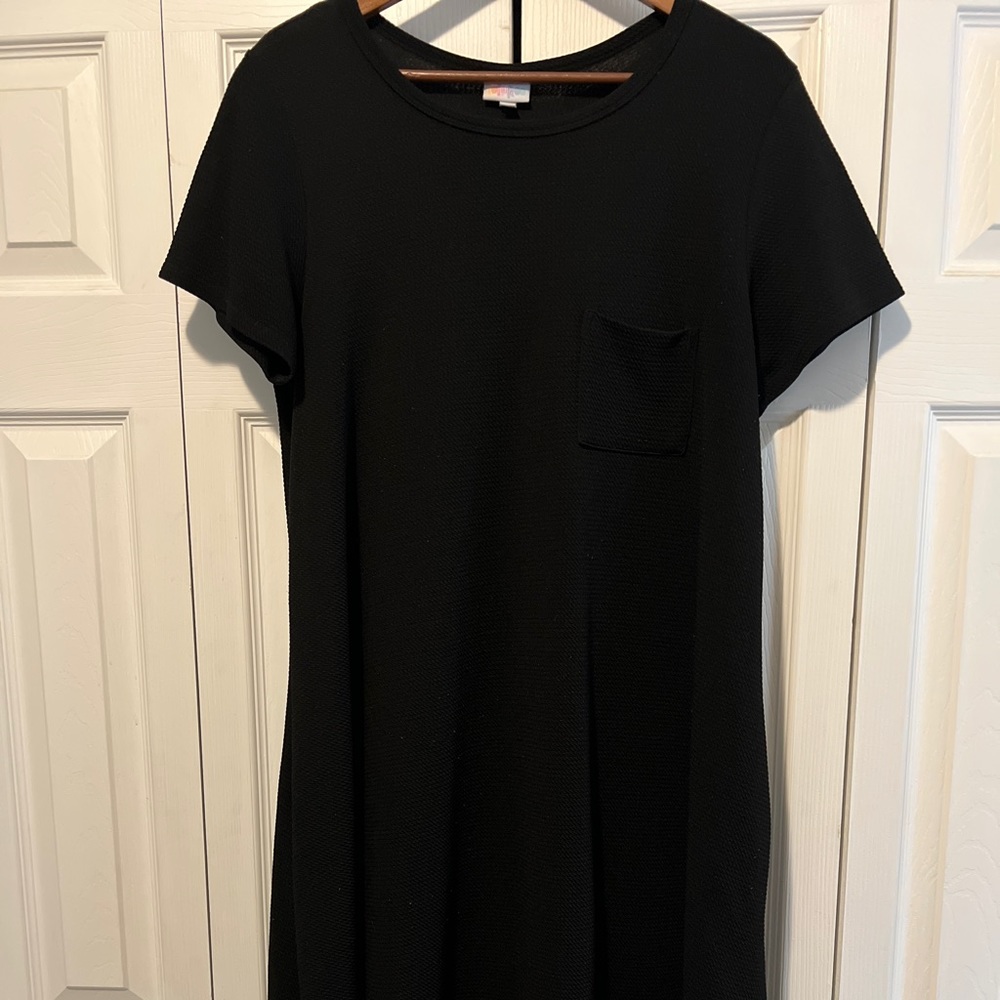 LuLaRoe Solid Black Carly High Low Dress Crepe (Stretch) Fabric Large